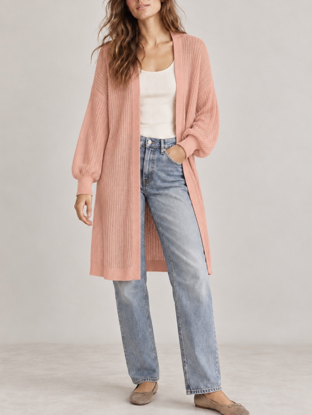 Wild Fable Pink Cotton Duster Cardigan S Lightweight Balloon Sleeves Open Front - Picture 1 of 9